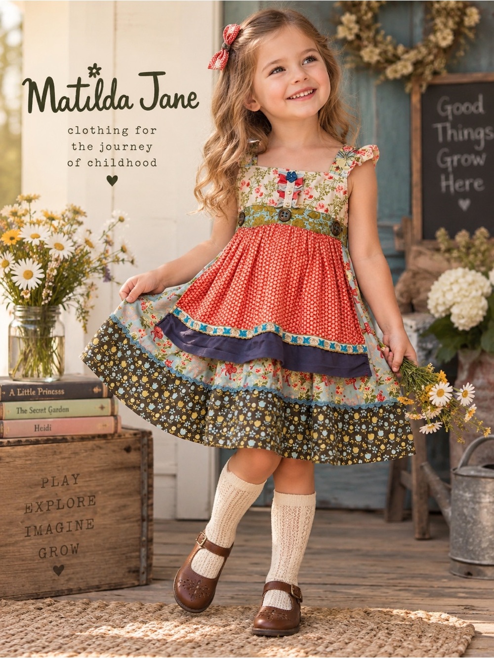 Matilda Jane Serendipity Lucky Stars Sleeveless Apron Dress - Size 4 Floral Boho